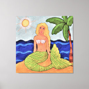 Mermaid und Palm Tree Abstrakte digitale Malerei Leinwanddruck