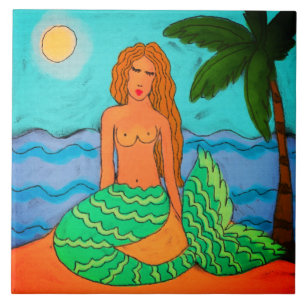 Mermaid und Palm Tree Abstrakte Kunst Fliese