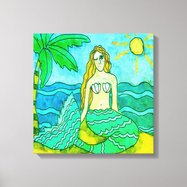 Mermaid und Palm Tree Leinwanddruck (Vorderseite)
