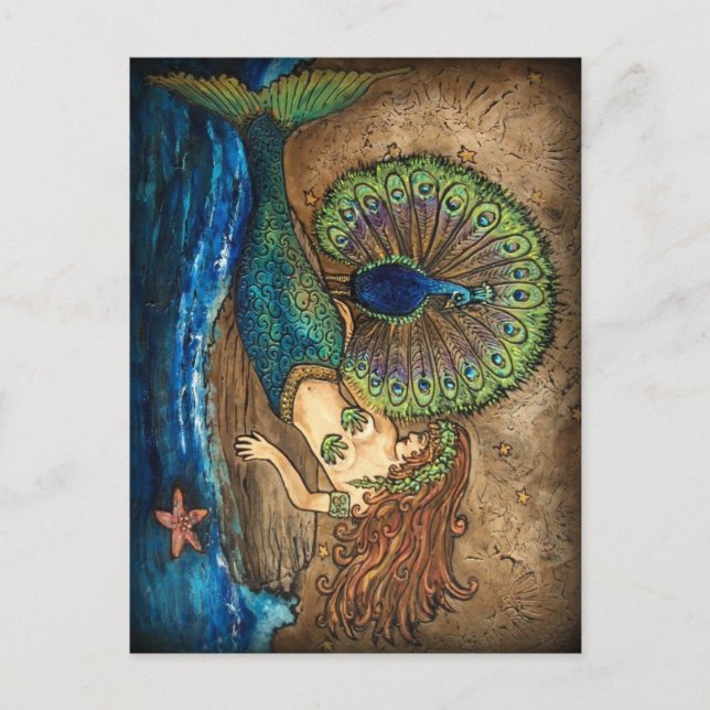 Mermaid und Peacock Postkarte (Vorderseite)