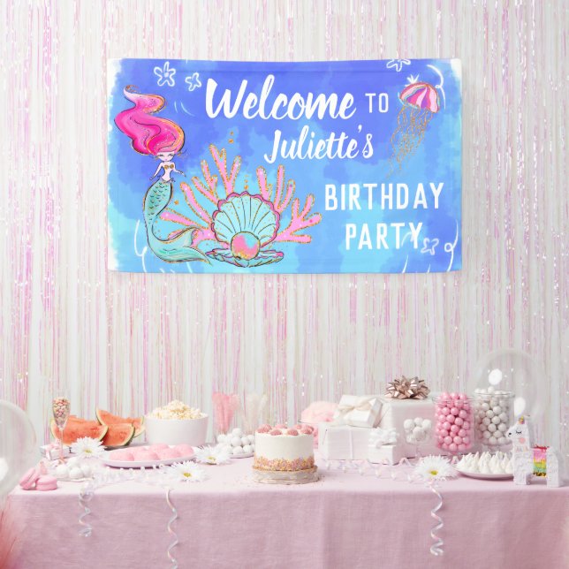 Mermaid und Pearl Clam Birthday Banner (Party)