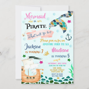 Mermaid und Pirate Geburtstagseinladung Boy Girl Einladung