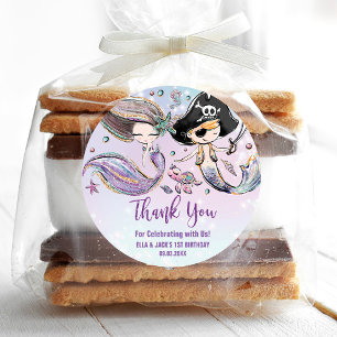 Mermaid und Pirate Under Sea Birthday Gefallen Runder Aufkleber