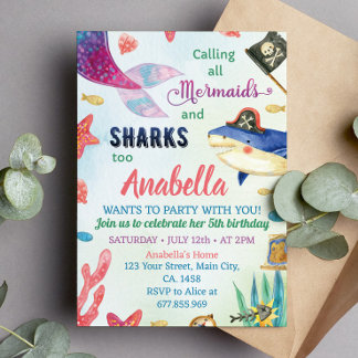 Mermaid und Pirates zum Geburtstag Einladung