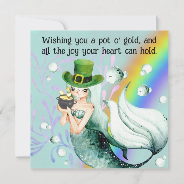 Mermaid und Pot o' Gold St. Patrick's Day Card (Vorderseite)
