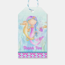 Mermaid und Seepferd whimsy Aquarell vielen Dank Geschenkanhänger
