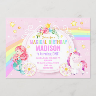 Mermaid und Unicorn Magical Birthday Einladung