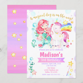 Mermaid und Unicorn Magical Birthday Einladung