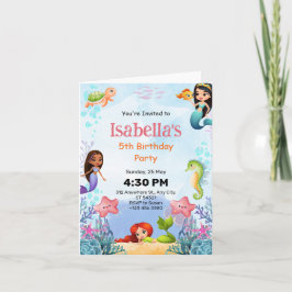 Mermaid Under Sea 5th Birthday Party Faltcard Einladung