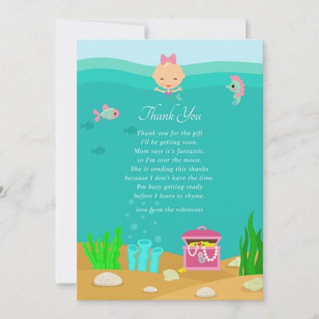 Mermaid Under Sea Baby Shower Danke (Vorderseite)