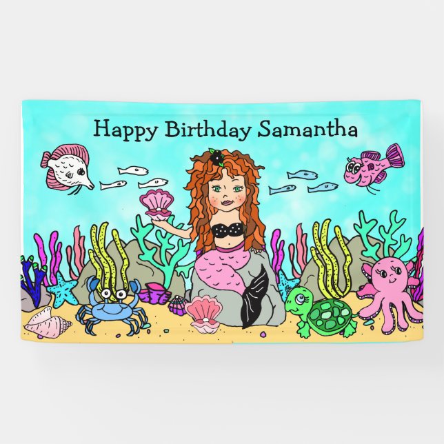 Mermaid Under Sea Birthday Banner (Horizontal)