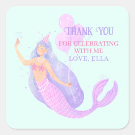 Mermaid Under Sea Birthday Blue Vielen Dank Quadratischer Aufkleber