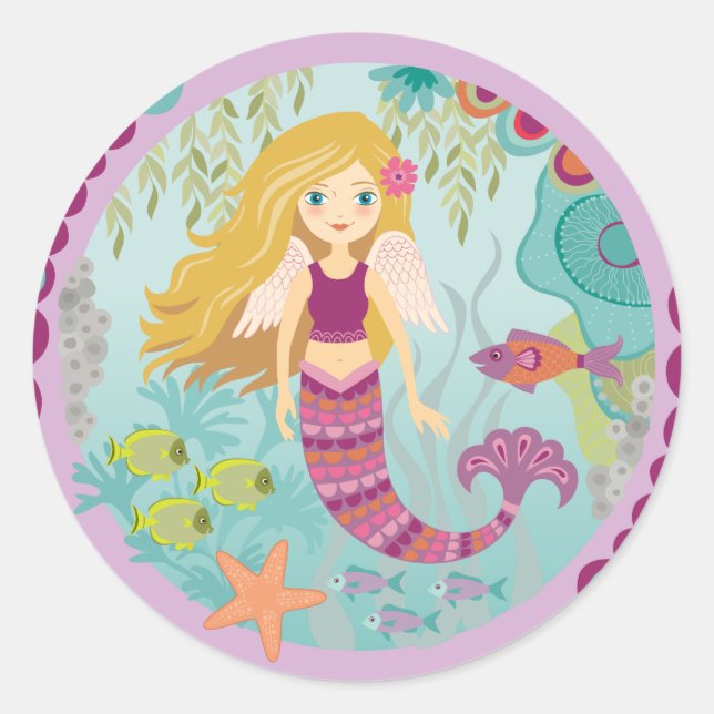 Mermaid Under Sea Birthday Party Gunst Sticker (Vorderseite)