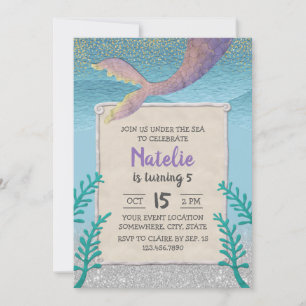 Mermaid Under Sea Girl 5. Geburtstagsparty Einladung