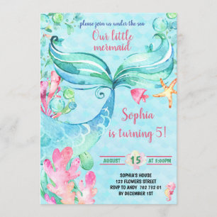 Mermaid Under Sea Girl Birthday Party Einladung