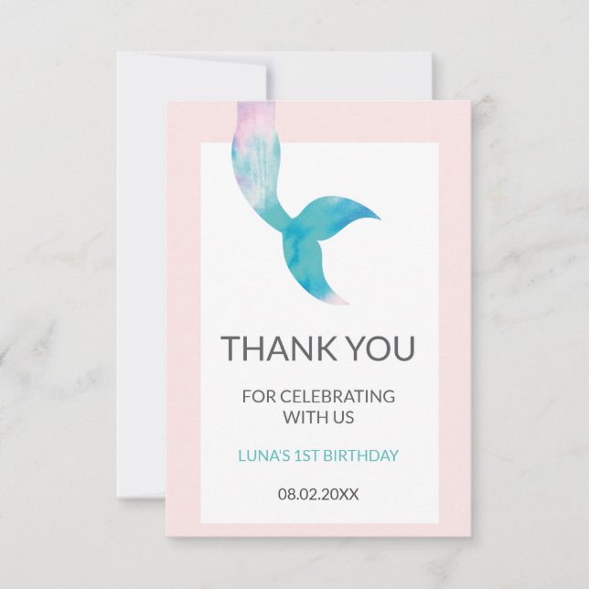 Mermaid Under the Sea 1st Birthday Pastel Girls Dankeskarte (Vorderseite)