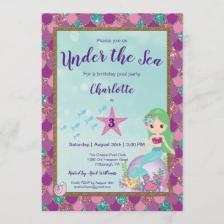 Mermaid Under The Sea Birthday Einladung