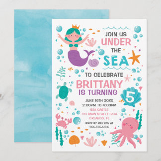 Mermaid Under the Sea birthday invitation Einladung