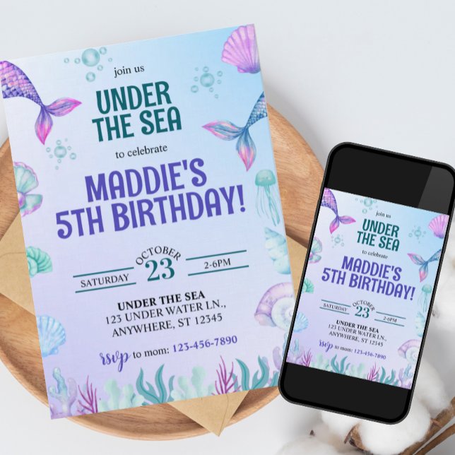 Mermaid Under the Sea Birthday Invitation Einladung (Von Creator hochgeladen)
