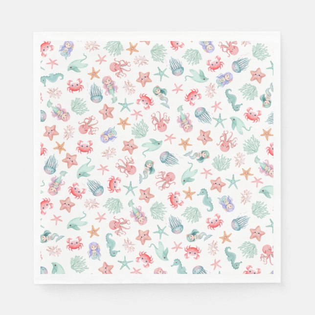 Mermaid Under The Sea Girl Birthday Party Serviette (Vorderseite)