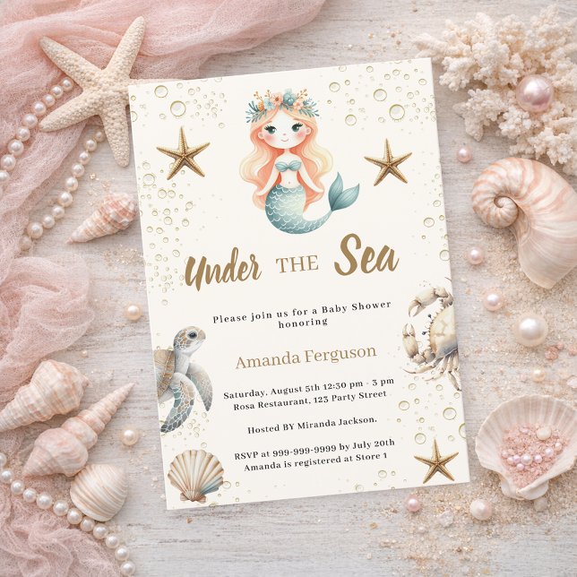 Mermaid Under the sea ocean animals Baby Shower Einladung (Von Creator hochgeladen)