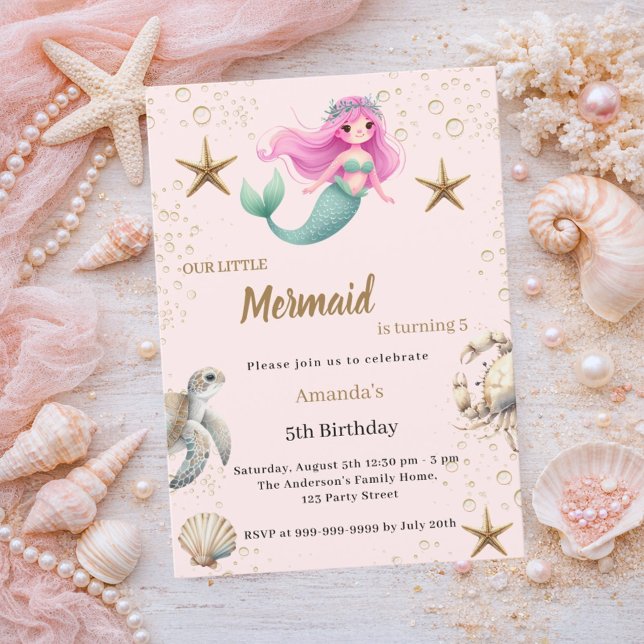 Mermaid Under the sea ocean animals Birthday Einladung (Von Creator hochgeladen)