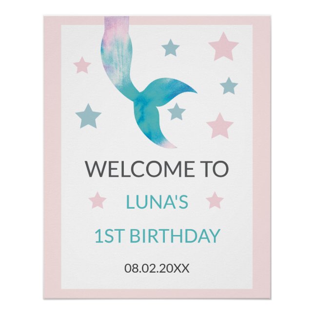 Mermaid Under the Sea Pastel Girl Welcome Birthday Poster (Vorderseite)