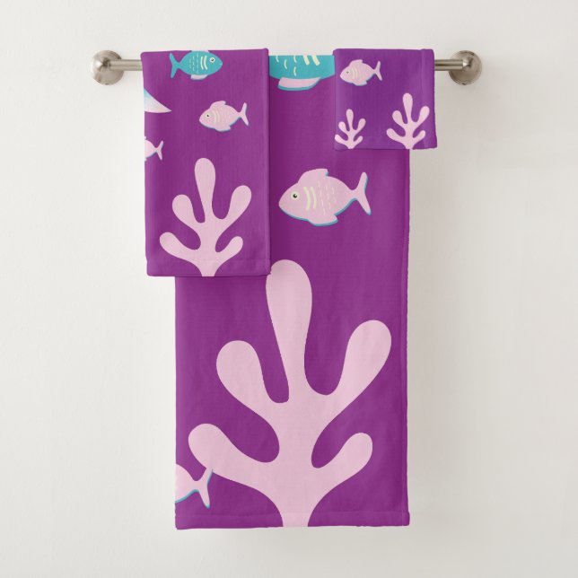 Mermaid Under the Sea Pastel Pink Blue Girls Badhandtuch Set (Insitu)