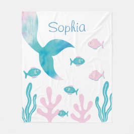 Mermaid Under the Sea Pastel Pink Blue Girls  Fleecedecke