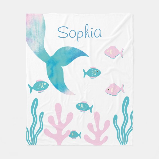 Mermaid Under the Sea Pastel Pink Blue Girls  Fleecedecke (Vorderseite)