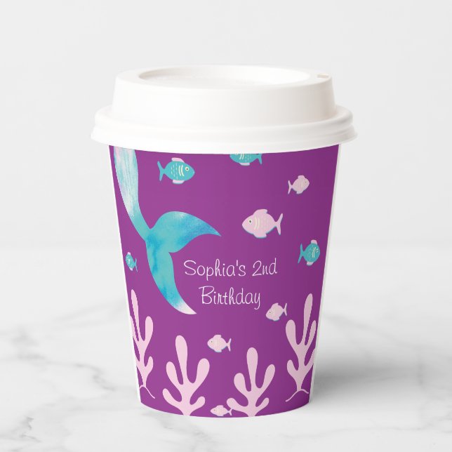 Mermaid Under the Sea Pastel Purple Girls Birthday Pappbecher (Vorderseite)