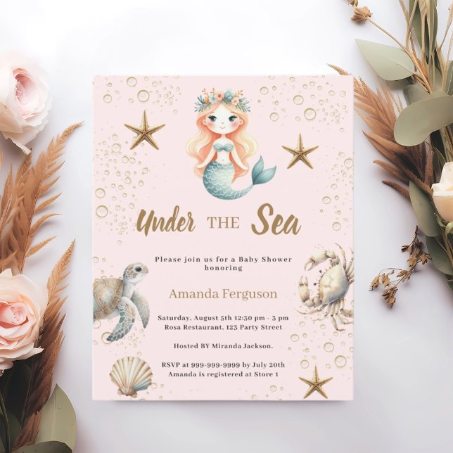 Mermaid Under the sea pink Baby Shower invitation (Von Creator hochgeladen)