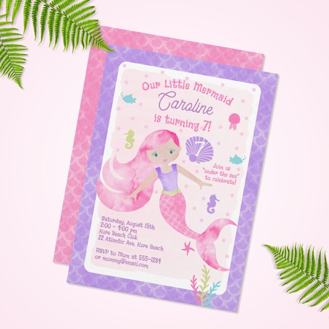 Mermaid Under the Sea Pink Purple Birthday Einladung (Von Creator hochgeladen)