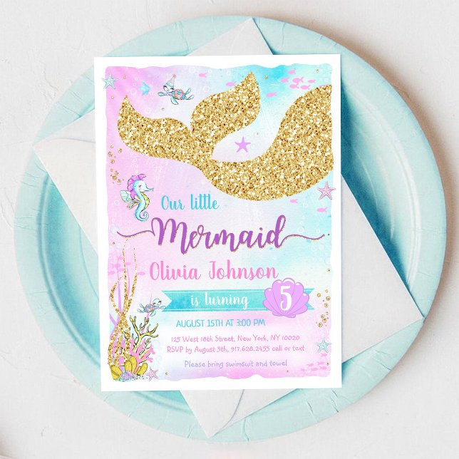 Mermaid Under the Sea Rainbow Girl Birthday Einladung (Von Creator hochgeladen)