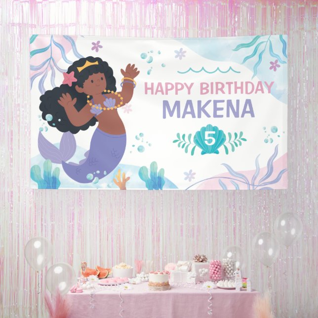 Mermaid Under the Sea Watercolor birthday banner (Party)