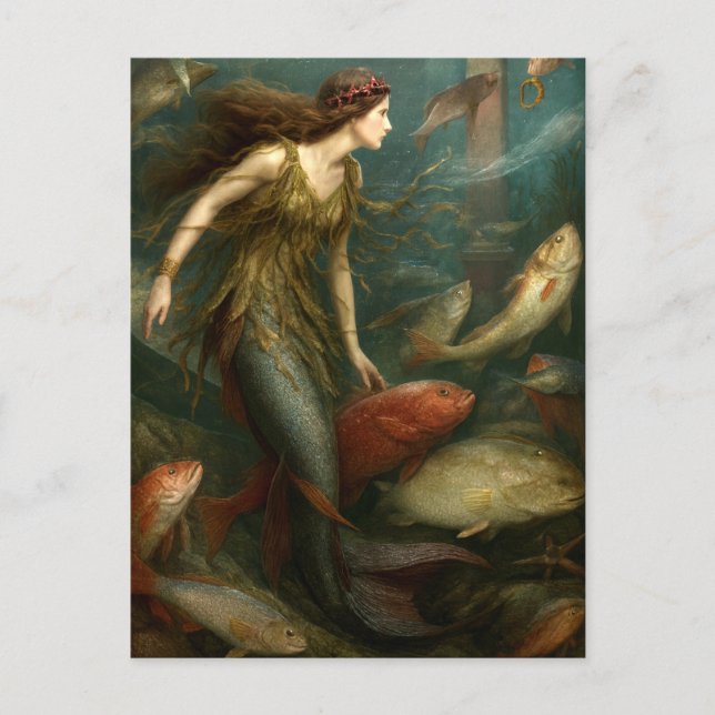 Mermaid Under The Sea With Fish Postkarte (Vorderseite)
