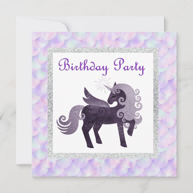 Mermaid unicorn BIRTHDAY PARTY EINLADUNG LILA (Vorderseite)