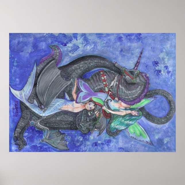 Mermaid Unicorn Dragon Elf Fairy Fantasy Magie Poster (Vorne)