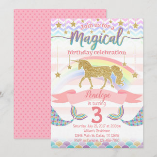 Mermaid Unicorn Geburtstagspartei Einladung
