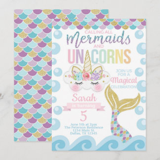 Mermaid Unicorn Geburtstagspartei Einladung
