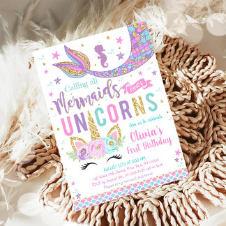 Mermaid Unicorn Girl Birthday Invitation Einladung