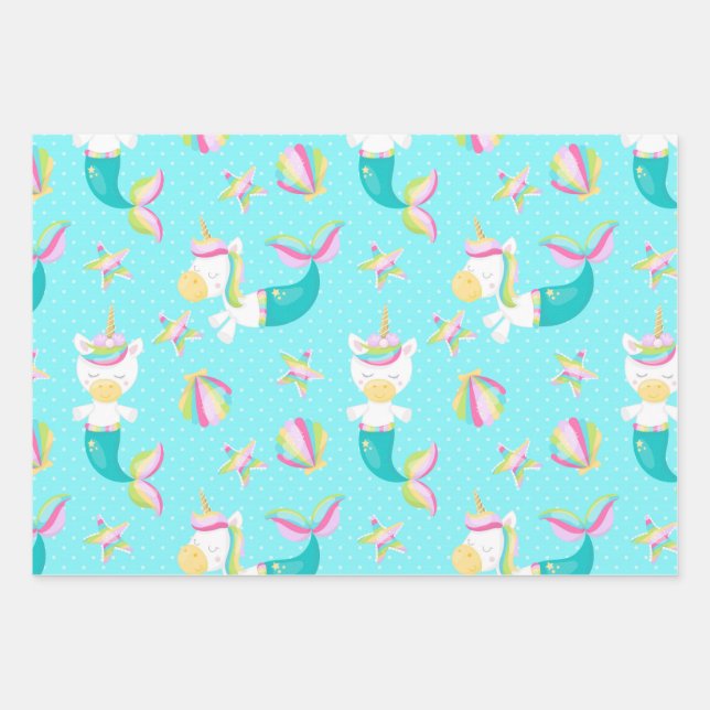 Mermaid Unicorn Kid Geschenkpapier Set (Vorderseite)