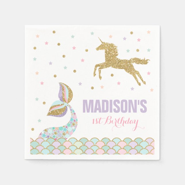 Mermaid & Unicorn Party Napkin Whimsical Unicorn Serviette (Vorderseite)