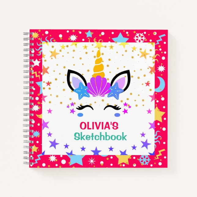 Mermaid Unicorn Personalisiert Kids Sketchbook Notizbuch (Vorderseite)