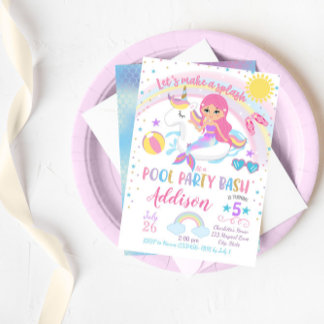 Mermaid Unicorn Pool Party Geburtstag Einladung