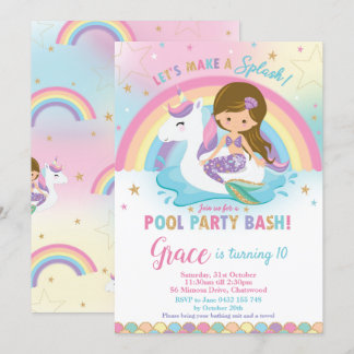 Mermaid Unicorn Pool Party Geburtstag Einladungen