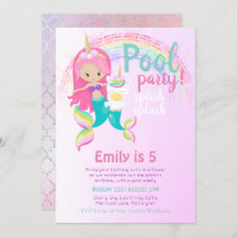 Mermaid Unicorn Pool Party Pink Blue Girl