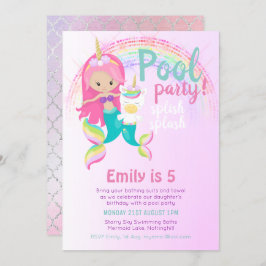 Mermaid Unicorn Pool Party Pink Blue Girl Einladung