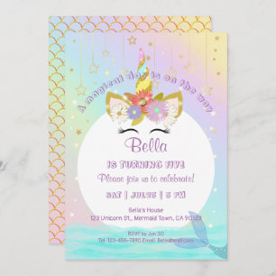 Mermaid Unicorn Rainbow Birthday Einladungen