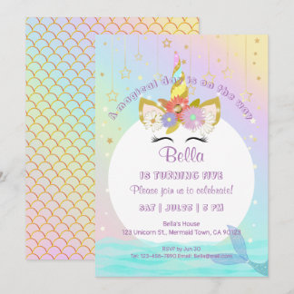 Mermaid Unicorn Rainbow Birthday Einladungen